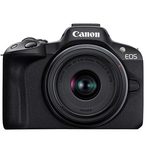 EOS R50 Mirrorless Camera in Black with RF-S 18-45mm Lens Product Image (Primary)