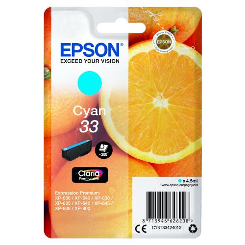 Epson Cyan 33 Claria Premium Ink