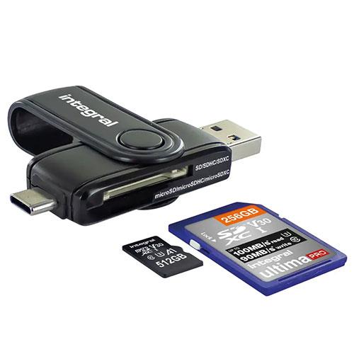 Integral Dual Slot Type A + Type C microSD and SD Card Reader