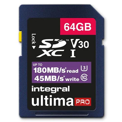 Integral UltimaPro 64GB SDXC 180MB/S V30 UHS-I U3 Memory Card